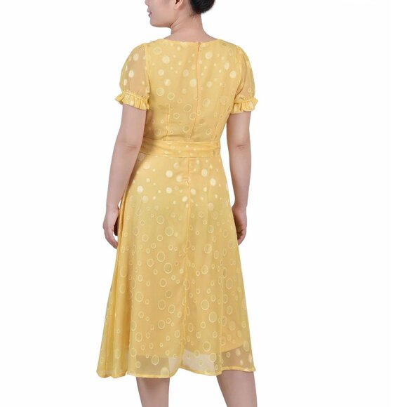 NY Collection Petite Swiss Dot Belted Dress Yellow Multi Circle Size LP – NWT - Picture 3 of 3